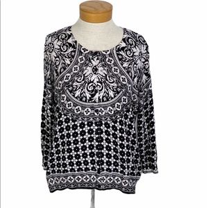 Joseph A. Black and White Print Cardigan L